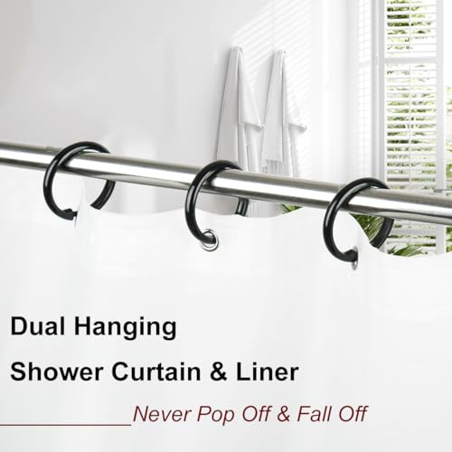 Kutesna 24PCS Shower Curtain Hooks,Black Shower Curtain Rings | Plastic Shower Hooks,Easy to Snap Closure,Rust Proof Anti-Drop Shower Rings,Smooth Sliding Curtain Hooks for Shower Curtains - color: Black