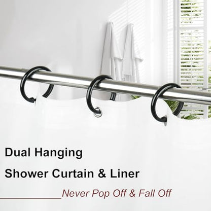 Kutesna 24PCS Shower Curtain Hooks,Black Shower Curtain Rings | Plastic Shower Hooks,Easy to Snap Closure,Rust Proof Anti-Drop Shower Rings,Smooth Sliding Curtain Hooks for Shower Curtains - color: Black