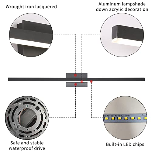 Joossnwell LED Vanity Light Black 47.2inch Modern Bathroom Lighting Fixtures Over Mirror Aluminum Wall Lights 30W 6000K - color: Black-Not Dimmable, size: 47.2"Long-6000K