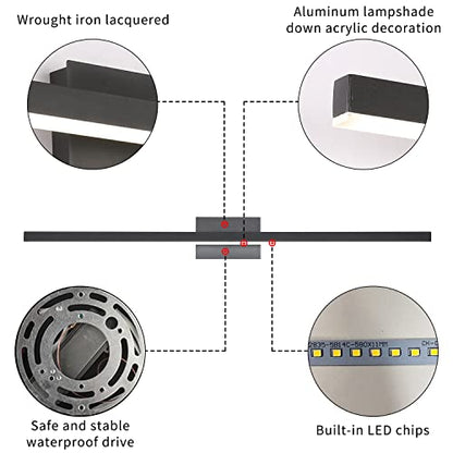 Joossnwell LED Vanity Light Black 47.2inch Modern Bathroom Lighting Fixtures Over Mirror Aluminum Wall Lights 30W 6000K - color: Black-Not Dimmable, size: 47.2"Long-6000K
