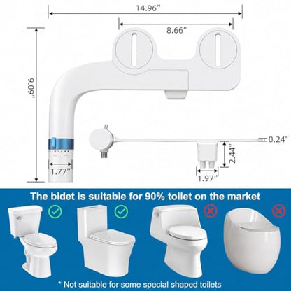 Non Electric Bidet Attachment for Toilet, Dual Nozzle Self Cleaning Butt Wash Sprayer, Adjustable Water Pressure Control, Slim Easy Install Design for Home and RV Use, Bathroom Bidet Kit, Blue - color: EB5600-Blue