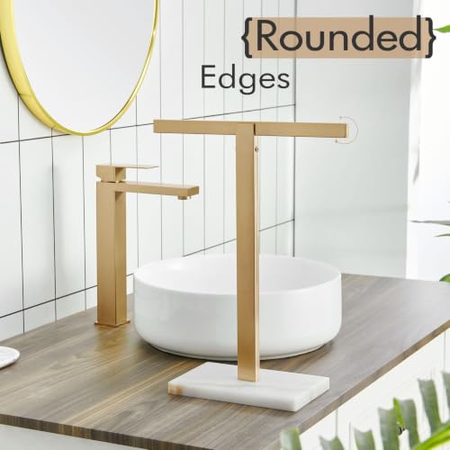 KOKOSIRI Hand Towel Holder Stand Towel Rack with Marble Base for Bathroom Kitchen Vanity Countertop, Champagne Bronze Stainless Steel 15.7'' Height THS0002-SM-CPG - color: Champagne Bronze, size: 1-Bar