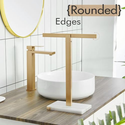 KOKOSIRI Hand Towel Holder Stand Towel Rack with Marble Base for Bathroom Kitchen Vanity Countertop, Champagne Bronze Stainless Steel 15.7'' Height THS0002-SM-CPG - color: Champagne Bronze, size: 1-Bar