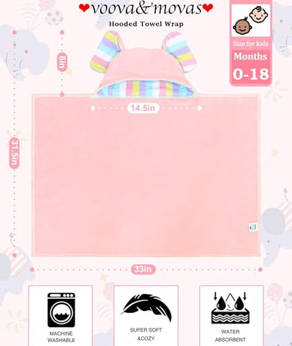 VOOVA & MOVAS Pink Infant Bath Towels, Organic 100% Cotton,33"X31.5" - color: Pink Elephant, size: 33 x 31.5 inches