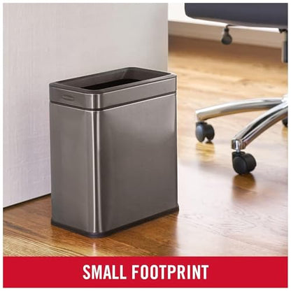 Rubbermaid 2.6-Gallon Charcoal Stainless Steel Wastebasket, Slim Space-Saving Design, Ideal for Home/Office/Bathroom - style: Open Top