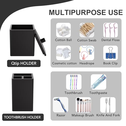 Black Bathroom Accessories Set Resin 6PCS, Square Toothbrush Holders Set Complete with Soap Dispenser, Vanity Tray, Tumbler, Cups and Cotton Swab Jars for Counter, Sink or Small Spaces - color: Black