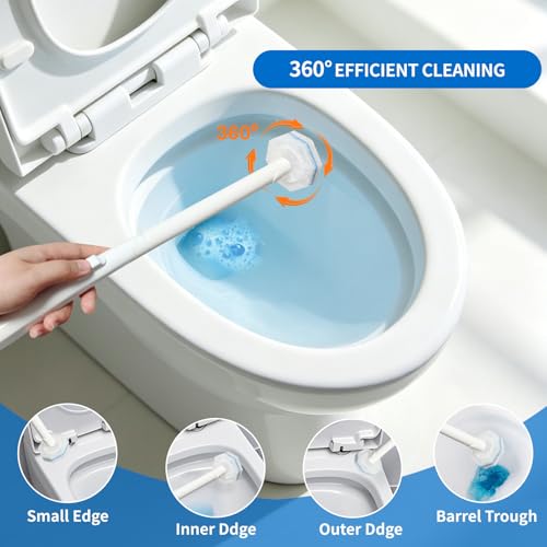 Disposable Toilet Bowl Brush and Holder with 60 Refill Heads, Wand & Caddy | Pre-filled Toilet Cleaner, 5X Cleaning Power, Firm & No Dropping, Wall-Mountable, Fresh Fragrance, Toilet Cleaning Kit - size: Starter Kit+60 Refill Heads