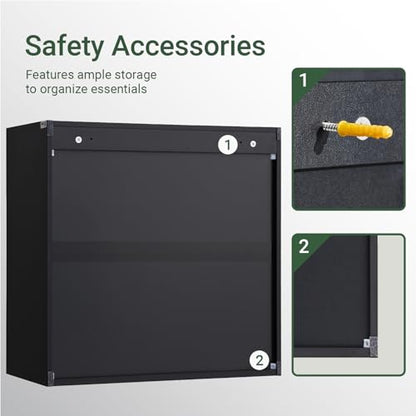 Over Toilet Wall Mount Bathroom Cabinet, Wall Size, Black | Wall-Mounted Over-Toilet Cabinet With Adjustable Shelf, Multi-Use Bathroom & Laundry Storage, HUS-BZR200 - color: Black2