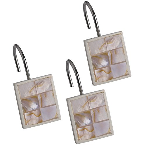 Creative Scents Milano Shower Curtain Hooks Decorative | Set of 12 | Mother of Pearl Shower Curtain Rings - style: Shower Curtain Hooks