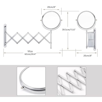 Welllink 8 Inch XL Extendable Mirror 7X and 1X Chrome | Space-Saving Screw Mount, Clear Reflection No Distortion, for Bathroom and Cloakroom, Home Gift - color: 7x