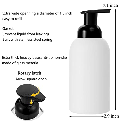 2 Pack Foaming Soap Dispenser, 12.7 Oz Thick Glass Pump, Black and White | Refillable Foam Soap Bottles for Hand Soap and Body Wash, Ideal for Bathroom Countertop, Kitchen Sink and More - color: Black and White