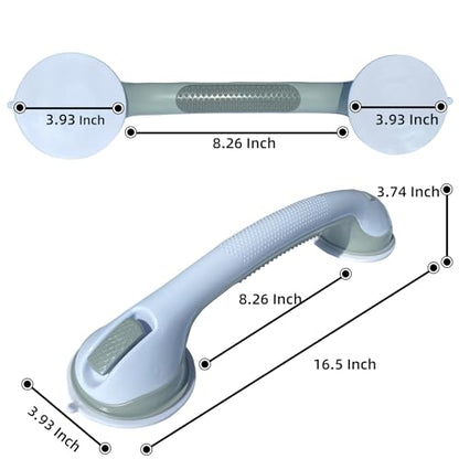 2 Pack Heavy-Duty Shower Grab Bars - Gemroom 16.5 Inch Grey Suction Bar Handles for Elderly, Seniors, Handicap, Safety Balance Assist Grip for Bathroom, Toilet - Anti-Slip, Shower Handles Hand Rail