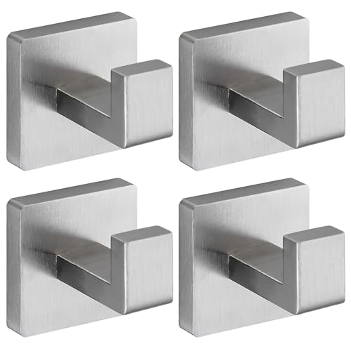 Brushed Nickel Towel Hooks for Bathrooms, Heavy Duty 33 Lbs Wall Mounted Stainless Steel Modern Hook, 4 Pack – Ideal for Hanging Towels, Robes, Coats, in Kitchen, Bedroom, Bathroom, or Hotel - color: Brushed Nickel