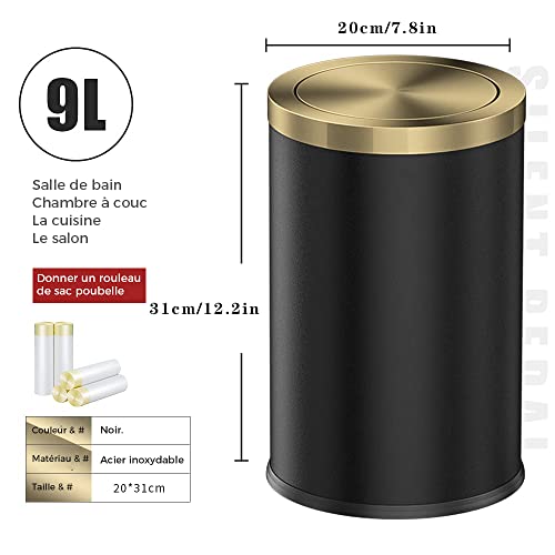 2.6 Gallon Bedroom Trash Can with tainless Steel Lid,Business Trash Bin，Elegant Garbage Can,White Waste Basket， for Bathroom itchen Living Room Office Hotel Cafe - color: white