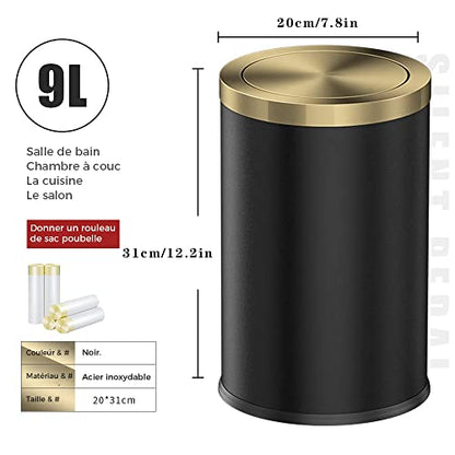2.6 Gallon Bedroom Trash Can with tainless Steel Lid,Business Trash Bin，Elegant Garbage Can,White Waste Basket， for Bathroom itchen Living Room Office Hotel Cafe - color: white