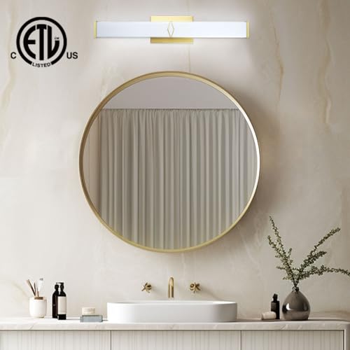 24 Inch Bathroom Vanity Light 2500LM, 5700K Daylight White Modern Bathroom Light Dimmable, AC 120V 25W Gold LED Vanity Lighting Fixtures Wall Sconce ETL Certified, 2Pack - color: Gold-5700K, size: 24 INCH(2 Pack)