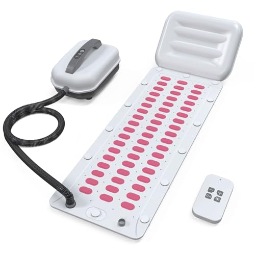 Bubble Bath Massager Mat with 6-Level Adjustment & Remote Control | Upgraded anti-slip suction cup，Inflatable pillow，Portable storage，Relieve muscle soreness and fatigue - color: Pink