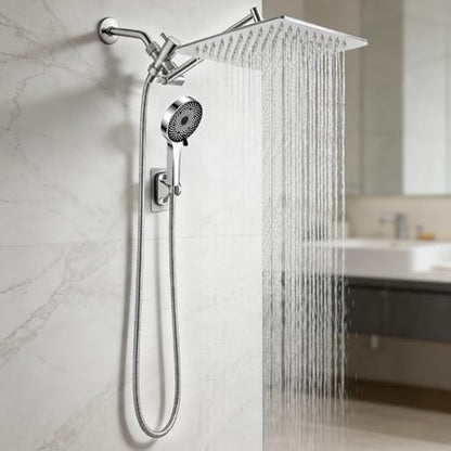 Shower Head,10”Rain Shower Head with Handheld Spray Combo with 11'' Angle Adjustable Extension Arm/Flow Regulator/Shower System,High Pressure Rainfall Shower Head Clean Bathroom,Matt Black - color: Sliver, size: 10 Inch