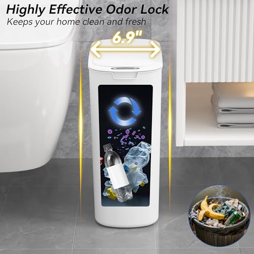 FRESHLIX Automatic Motion Sensor Bathroom Trash Can with Lid, 5 Gallon Touchless Trash Bin,Smart Electric Narrow Waterproof Garbage Bin for Toilet, Office, Bedroom, Living Room, Dorm (White - color: White
