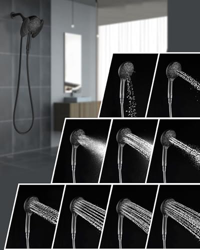 2 in 1 Shower Head with Handheld Combo High Pressure Black 2.5 GPM | 7.2" Rain Showerhead and 9 Spray Hand Held Shower, Adjustable Shower Angle, 59-inch Rotatable Stainless Steel Hose - color: Black, size: 2.5 GPM