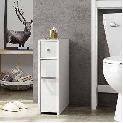 Spirich Slim Bathroom Storage Cabinet with Toilet Paper Holder, White | Slide-Out Drawers, Hidden Top Compartment, Toilet Paper Storage for Small Bathrooms, Powder Rooms, and Narrow Spaces - color: White