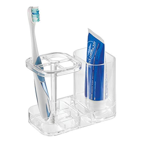 InterDesign Med+ BPA-Free Plastic Divided Toothbrush Holder - 5.6" x 3.25" x 4.55", Clear - color: Clear