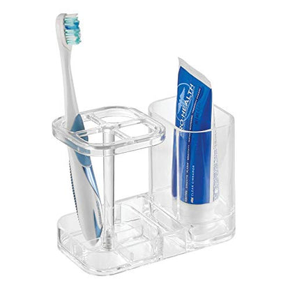 InterDesign Med+ BPA-Free Plastic Divided Toothbrush Holder - 5.6" x 3.25" x 4.55", Clear - color: Clear