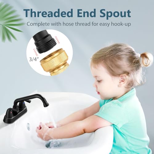Aolemi Utility Laundry Sink Faucet,3/4" NPT Threaded End,Matte Black | 4-Inch Centerset Laundry Faucet For 2-3 Hole Utility Sinks,With 2 Handles,Swivel Stainless Steel Spout and Supply Lines - color: Matte Black