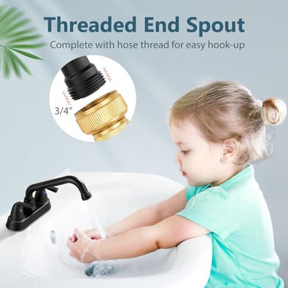 Aolemi Utility Laundry Sink Faucet,3/4" NPT Threaded End,Matte Black | 4-Inch Centerset Laundry Faucet For 2-3 Hole Utility Sinks,With 2 Handles,Swivel Stainless Steel Spout and Supply Lines - color: Matte Black
