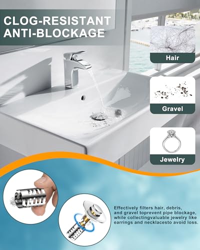 Bathroom Sink Drain Strainer,Universal Fit 99% Bathroom Sink Stopper, Anti-Clog Stainless Steel Drain Filter Basket, Removable Sink Drain for Bathroom Sink Stopper for (1.18'' to 2.17'' inch) Drain