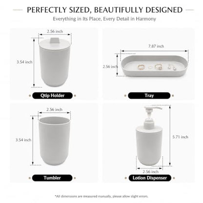 LGURT Light Gray Bath Accessories — 4-Pc Dispenser, Cup, Tumbler & Tray | Plastic, Vanity Tray (7.87"×2.56"), Apartment Dorm Guest Bath, Soap Dish, Gift - color: Light Gray