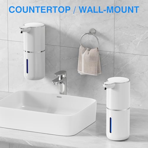 Automatic Touchless Soap Dispenser, 380ml Large Capacity, 4 Adjustable Levels, Wall Mount or Countertop, IPX5 Waterproof, USB-C Rechargeable, for Bathroom & Kitchen