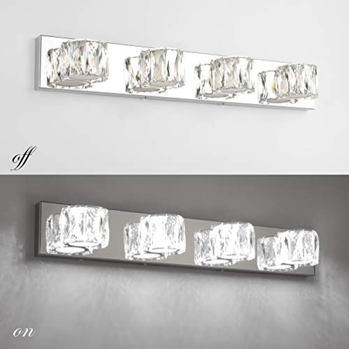 Aipsun 4 Lights Crystal Vanity Lights Over Mirror Modern Vanity Lights for Bathroom LED Light Fixtures,White Light - size: 4 light