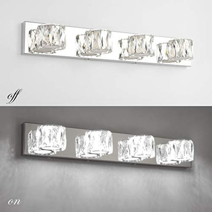 Aipsun 4 Lights Crystal Vanity Lights Over Mirror Modern Vanity Lights for Bathroom LED Light Fixtures,White Light - size: 4 light