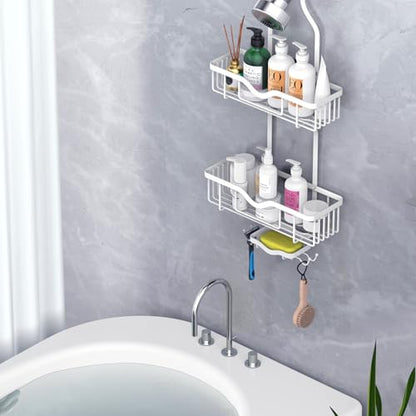 Shower Caddy Hanging, Bathroom Shower Rack, Bathroom Organizer with Soap Dish, Over The Showerhead Caddy with Hooks for Razor/Sponge, Soft White (Assembly Required) - color: Soft White