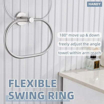 Swivel Hand Towel Holder for Bathroom, Brushed Nickel, Wall Mounted | Rustproof 304 Stainless Steel, 180° Rotating Towel Ring for Kitchen, Sink, Vanity, Oval Ring for Easy Towel Access - color: Brushed Nickel