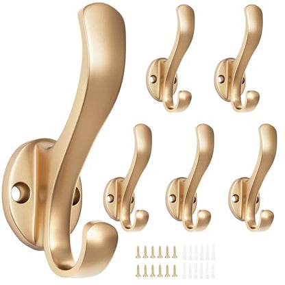Heavy Duty Wall Hooks - Metal Screw-in Hooks for Hanging, Wall Mount Coat Hooks, Towel Hooks for Hat, Towel, Key, Robe, Scarf, Bag, Cap (6 Pack Gold) - color: Gold