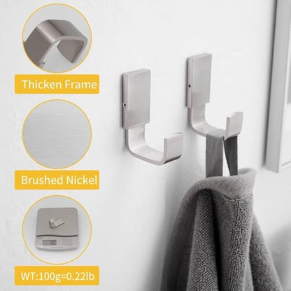 Brass Towel Hook, Bathroom Robe Coat Clothes Hook, Brushed Nickel | Wall Mounted with Screws for Bathroom, Kitchen, Hotel, Garage, Laundry, Square Coat and Hat Hooks, Rustproof & High Quality - color: Brushed Nickel, size: 1 Pack