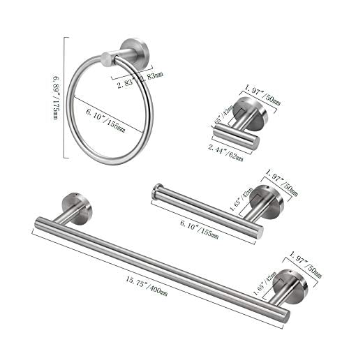 4 Pieces Bathroom Hardware Set-Towel Ring-Toilet Paper Roll Holder-Towel Hooks-Towel Bar Sets Heavy Duty SUS 304 Stainless Steel Wall Mount Bathroom Accessories,9100PC Polished Chrome - color: Brushed Nickel-4