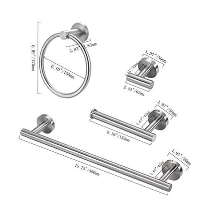 4 Pieces Bathroom Hardware Set-Towel Ring-Toilet Paper Roll Holder-Towel Hooks-Towel Bar Sets Heavy Duty SUS 304 Stainless Steel Wall Mount Bathroom Accessories,9100PC Polished Chrome - color: Brushed Nickel-4