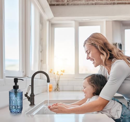 JASAI 18 Oz Blue Soap Dispenser with Black Rust Proof Pump | Refillable Bathroom Soap Dispenser with Thick Glass, Kitchen Soap Dispenser for Hand Soap, Dish Soap, Lotion.(Blue) - color: Blue-black Pump, size: 1Pack