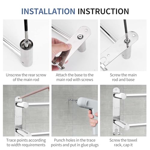 Stainless Steel Towel Bar, Adjustable Towel Racks for Bathroom | 28IN Adjustable Screw Mounting Towel Holder for Bathroom Wall, Tape Hook Bathroom Towel Rack,Towel Bar for Bathroom Wall - color: Natural Quality