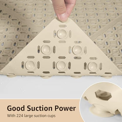 Yolife Square Shower Mat, 27" x 27" Large Shower Mat with Drain Hole in Middle, Soft TPE Non Slip Shower Mats for Inside Shower with Suction Cups, Anti Slip Washable Shower Floor Mat, Brown - color: Brown