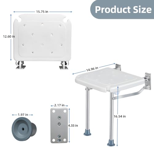 Wall-Mounted Foldable Shower Seat for Seniors | 400 lbs Capacity, Space-Saving Bath Bench for Seniors, Pregnant Women & Mobility Impaired, Non-Slip Feet, Drainage Holes