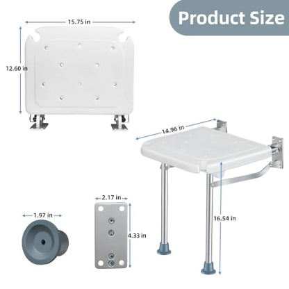 Wall-Mounted Foldable Shower Seat for Seniors | 400 lbs Capacity, Space-Saving Bath Bench for Seniors, Pregnant Women & Mobility Impaired, Non-Slip Feet, Drainage Holes