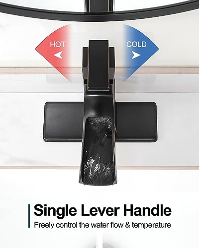 Brass Bathroom Waterfall Faucet, Oil Rubbed Bronze Bathroom Faucet 1 Hole or 3 Holes (4 Inch), Single Handle with Deck Plate, Pop-Up Drain & Water Hoses for RV Vanity Farmhouse, 5 Mins Install - color: Oil Rubbed Bronze
