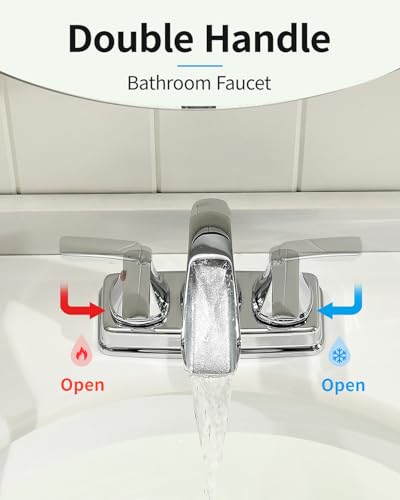 Fapully Bathroom Faucet, 4 Inch Waterfall Bathroom Sink Faucet Chrome | 2-Handle, Lead-Free Brass,Centerset Faucet for Bathroom Sink with Pop-up Drain - color: Chrome