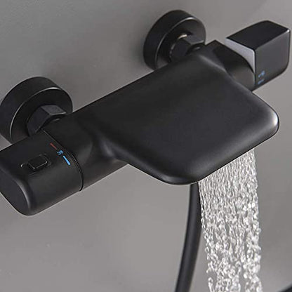 Wall Mounted Bathtub Faucet with Shower, Bath Shower Faucet System Mixer Thermostatic Mixer Taps Brass Shower Taps with Hand Shower and Shower Hose Set,Chrome,Black - color: Black