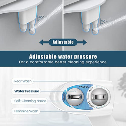 YASFEL Bidet Attachment for Toilet, Non-Electric Self-Cleaning Bidet Seat Attachment, Fresh Cold Bidet Attachment for Feminine/Posterior Wash, with Adjustable Pressure Control (Blue/White) - color: Blue White