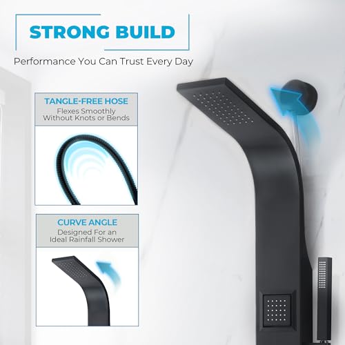 ANZZI Aura 2 Jetted Shower Panel With Heavy Rain Shower & Spray Wand | Easy Retrofit Design For Super Simple Diy Installation, Installs To Existing Water Line, Need Cut Walls Rework Plumbing